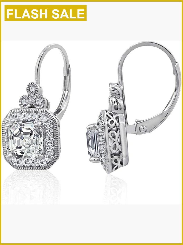 Platinum Sterling Silver Asscher Cut Cubic Zirconia Drop Earrings